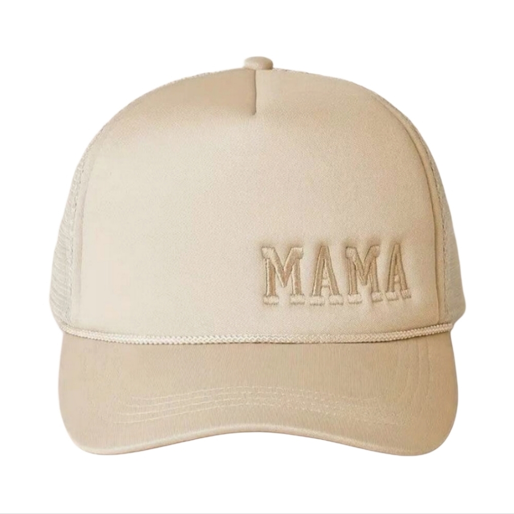 2FOR$30 - NWT "Mama" Embroidered Adjustable Trucker Hat in Tan - Picture 1 of 3